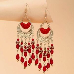 💛Red and Gold Chandelier Earrings